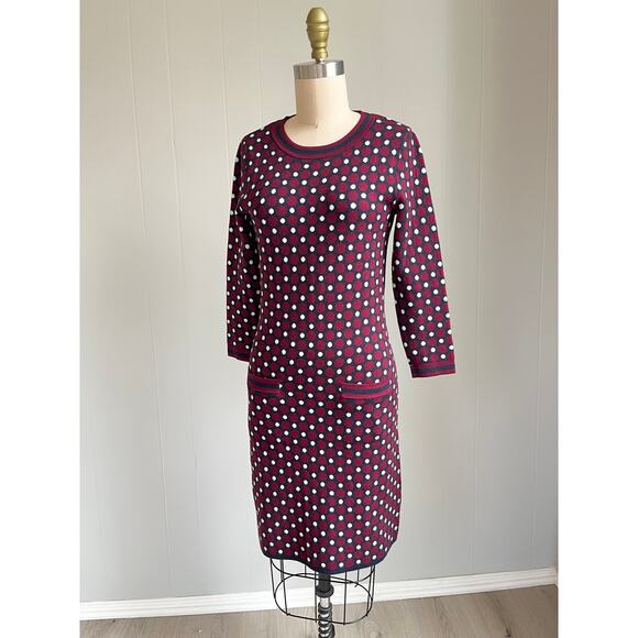 Boden Holly Polka Dot Sweater Dress 2 Bodycon Knit Burgundy Preppy Stretchy - Picture 7 of 15